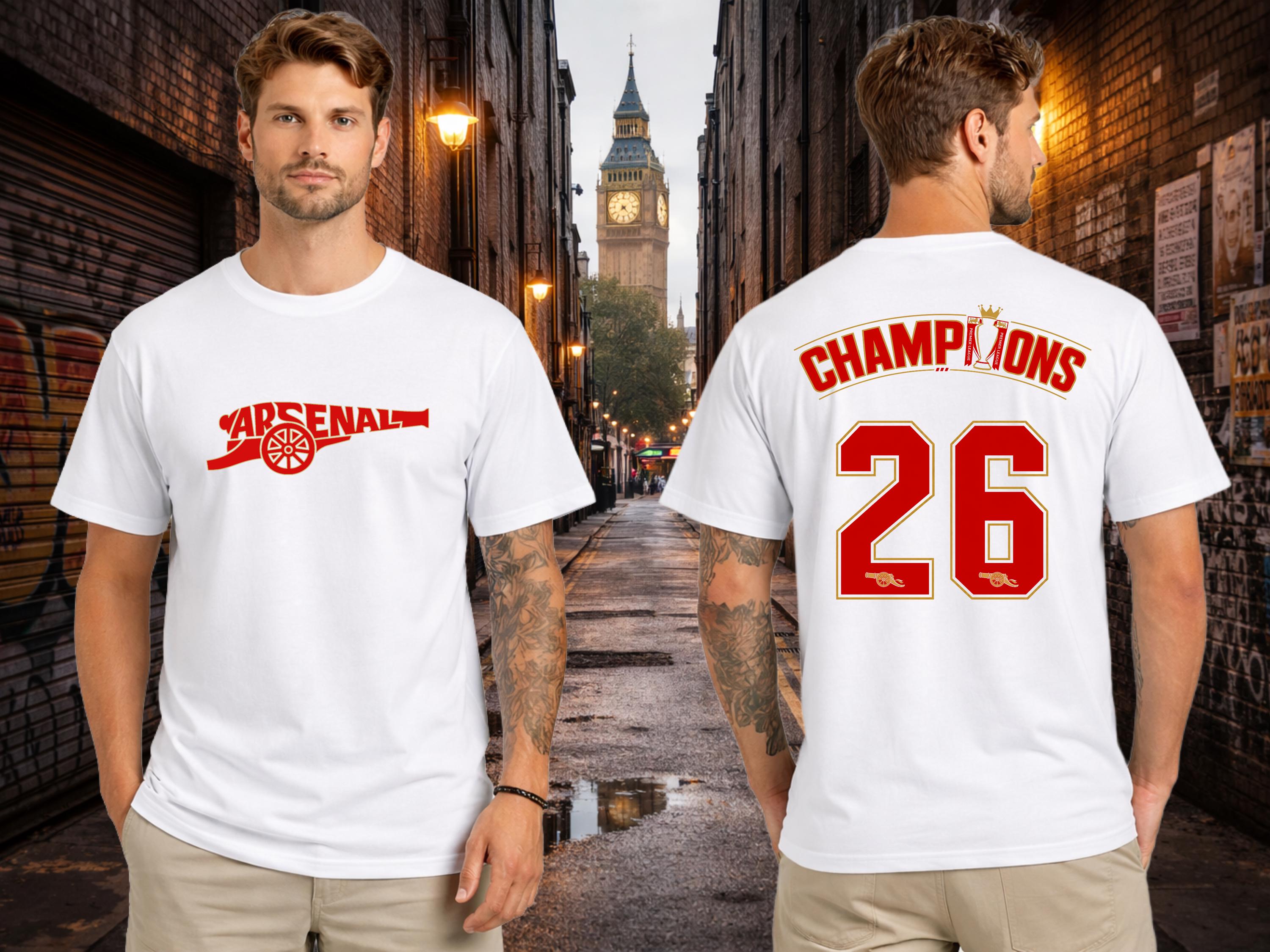 Arsenal 2026 English Champions, Cannon Shirt, North London Football Shirt, Soccer Shirt, League Champs