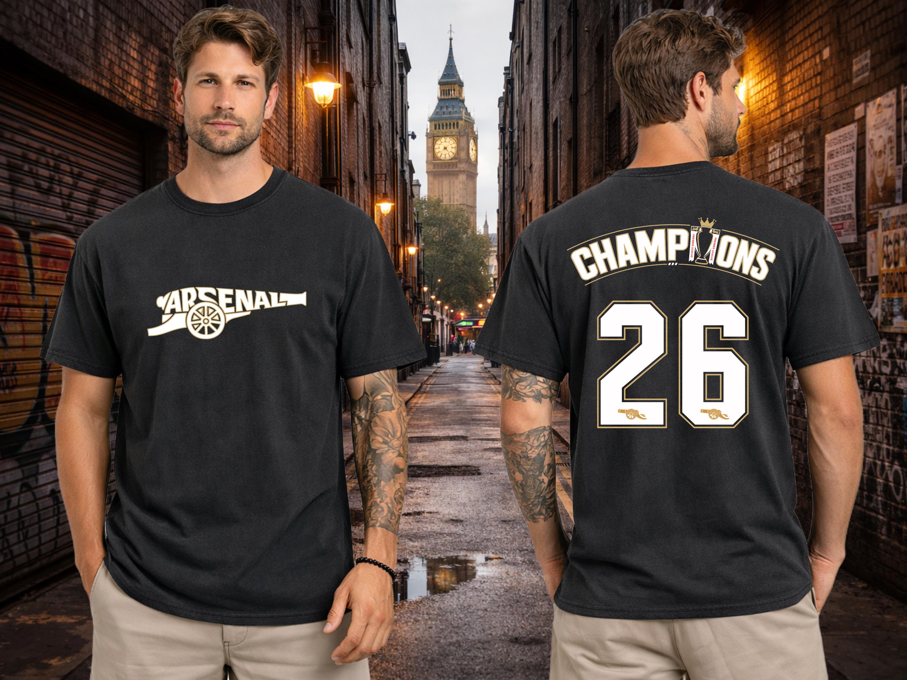 Arsenal 2026 English Champions, Cannon Shirt, North London Football Shirt, Soccer Shirt, League Champs