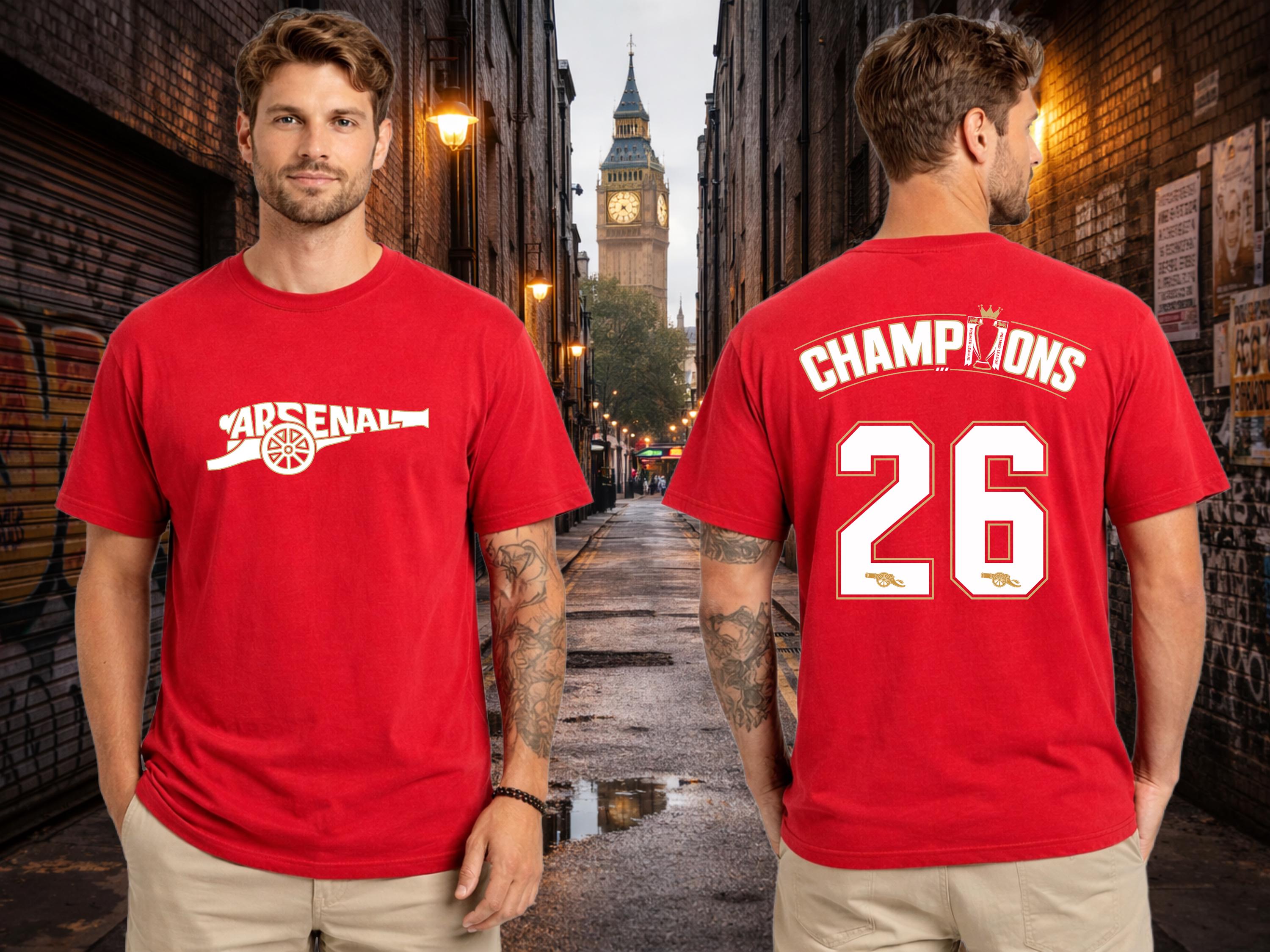 Arsenal 2026 English Champions, Cannon Shirt, North London Football Shirt, Soccer Shirt, League Champs