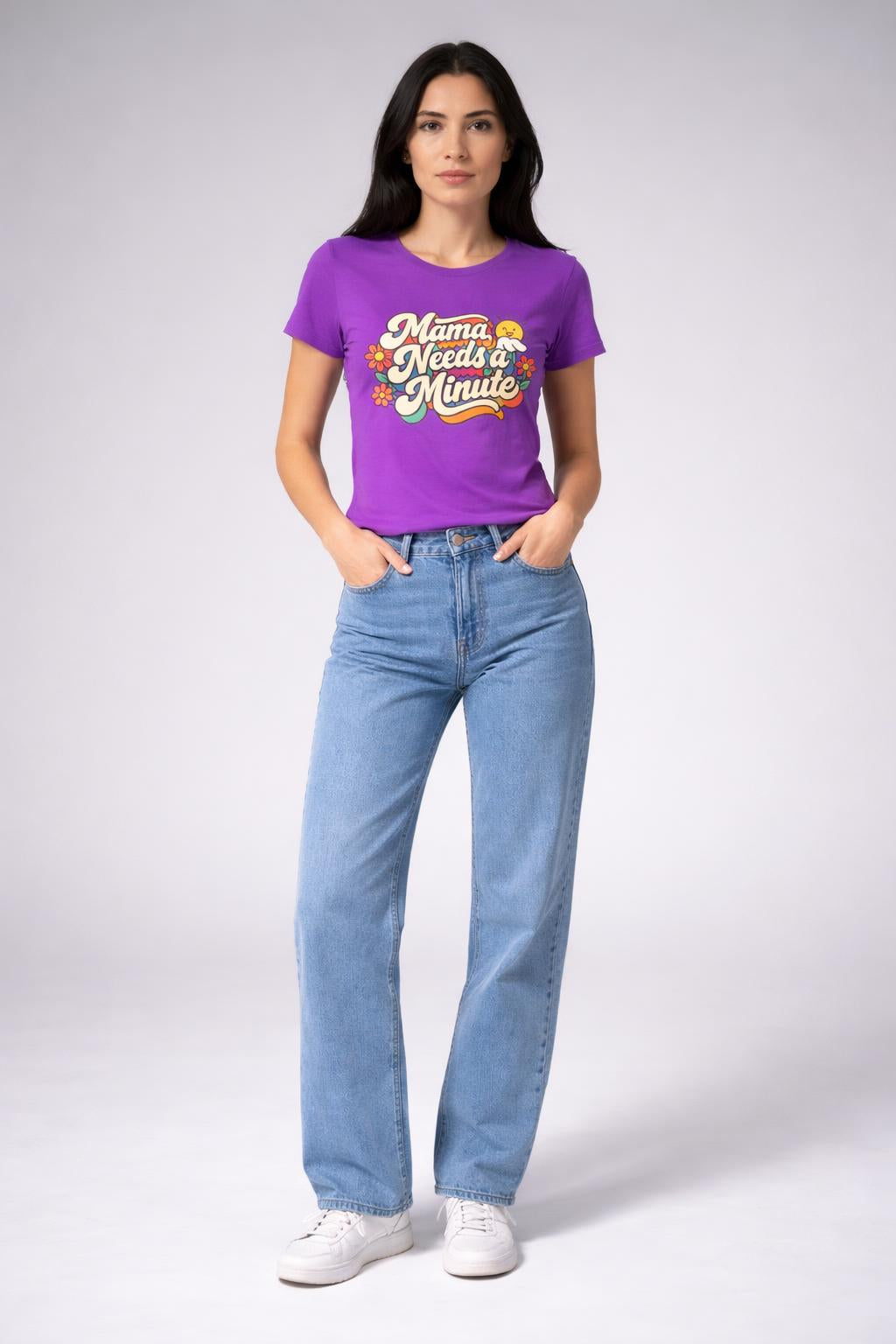 Full body view of the model wearing Mama Needs a Minute Crew Neck